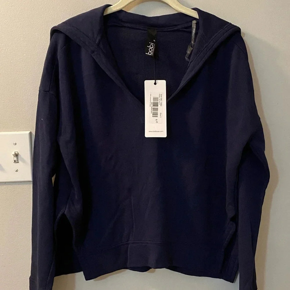 NWT bobi Los Angeles soft boxy cropped sweatshirt w/ sailor collar. Navy. Small - Picture 3 of 7